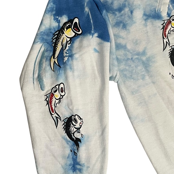 Disney Hoodie Mens Medium Blue Tie Dye Goofy Fishing Pullover Sweatshirt NWT NEW - Picture 8 of 13